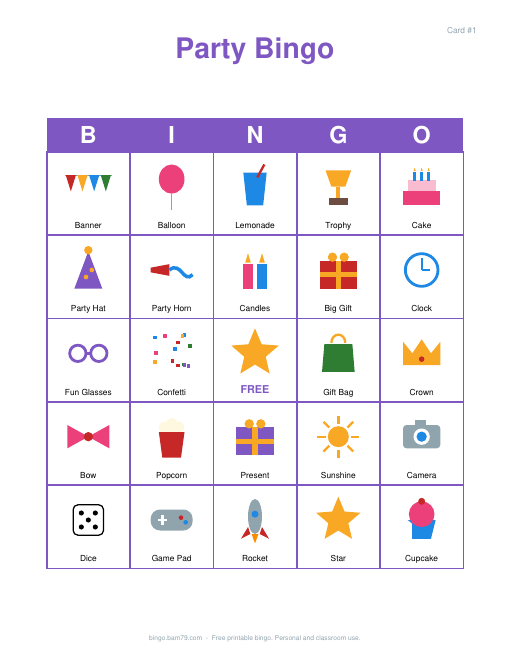 Party bingo card preview
